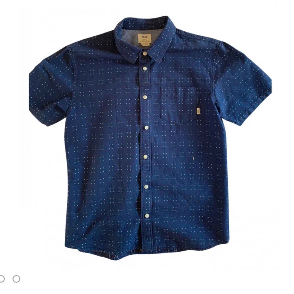 Vans Men's Navy Shirt Button Down Red & White Dotted Design Cotton Blend USA